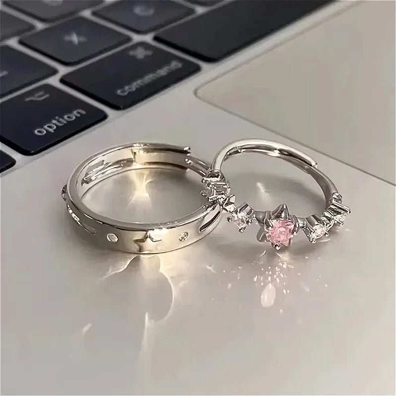 Luxury Pink Rhinestone Star Rings for Women