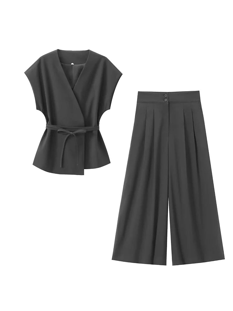 Women's Trouser Suits Sleeveless V-Neck Top