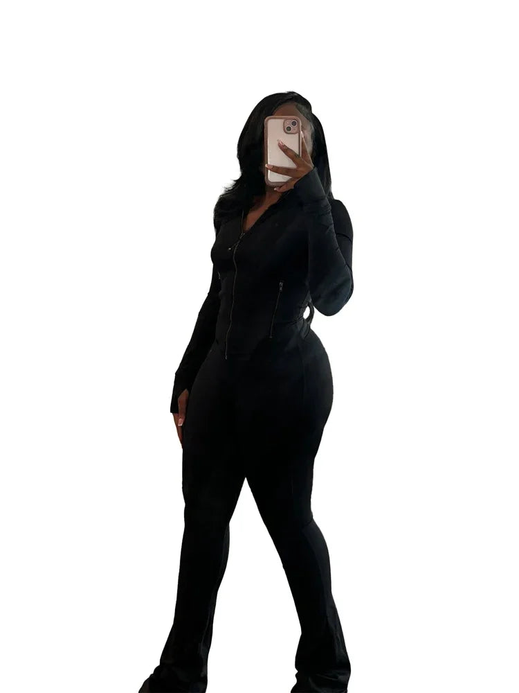 Two Piece Flared Pants Tracksuits Set