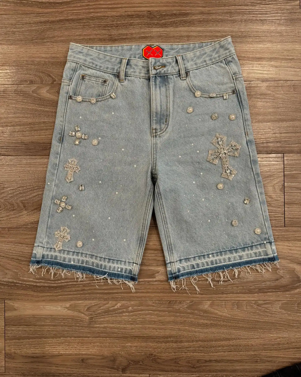 Diamond Cross Embroidery Shorts