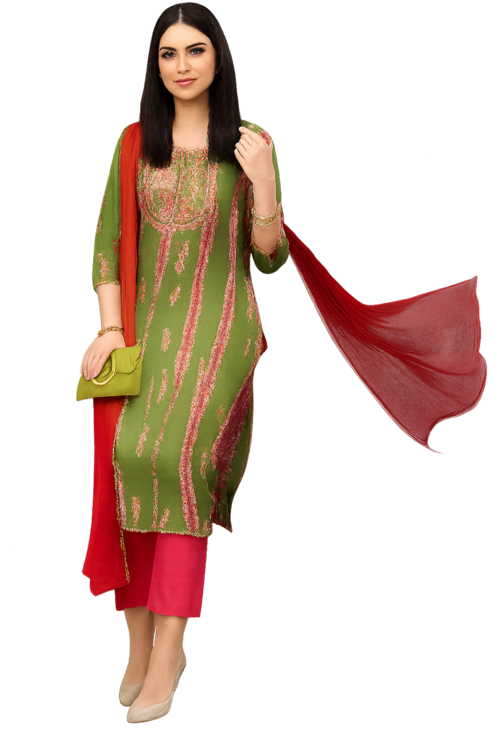 Women Festive Wear Kurta Set-Mehendi (Size-S) | D121